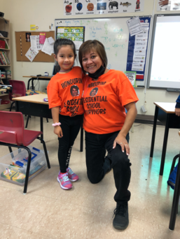 Angela with her niece Riley on Orange Shirt Day