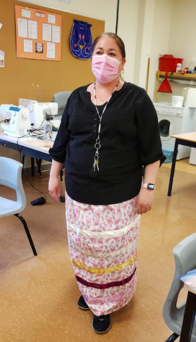 Ms. Stephens wearing her ribbon skirt.
